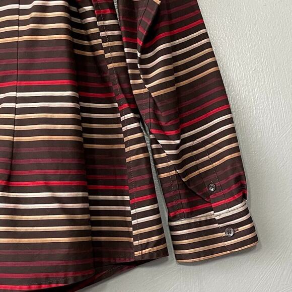 Coldwater Creek Shirt Size XL 16 Brown No Iron Striped Button Up Career Preppy - Picture 3 of 7